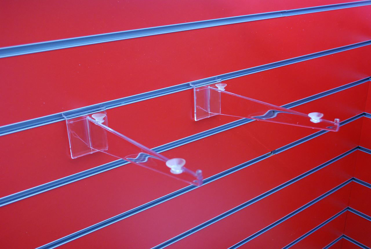 Acrylic slatwall shelf brackets 250mm Plasticraft Displays