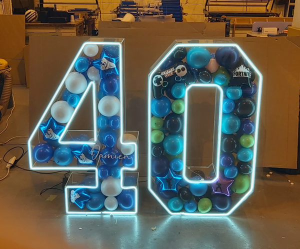 Picture of 1m Clear Acrylic 3D Letter / Numbers Balloon Decoration Display with LED Lights
