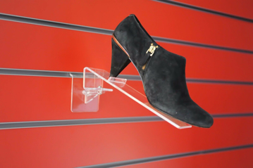 Show details for Slatwall Swivel Shoe Shelf with Heel Stop Picture of Slatwall Swivel Shoe Shelf with Heel Stop
