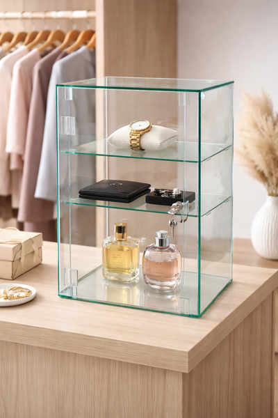 Picture of Glass Effect Lockable Display Cabinet 600 x 300 x 300